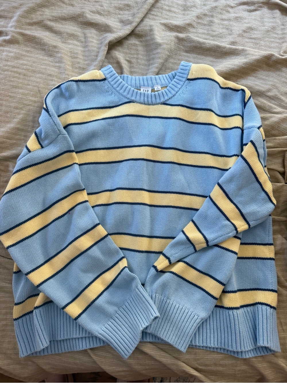Gap Light Blue & Yellow Striped Crewneck Sweater